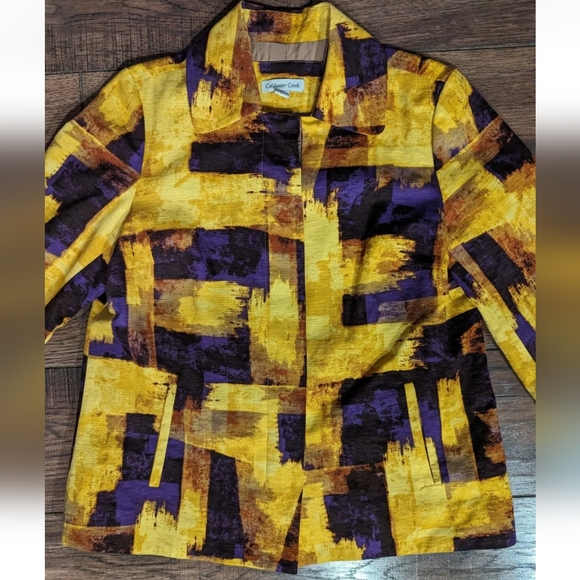 Coldwater Creek Shacket Womens Size 12 Purple & Gold Textured 3/4 Sleeves Button - Picture 2 of 16